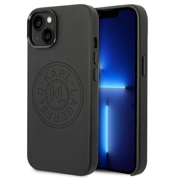 Karl Lagerfeld odinis perforuotas logo dėklas telefonui iPhone 14 Plus - juodas