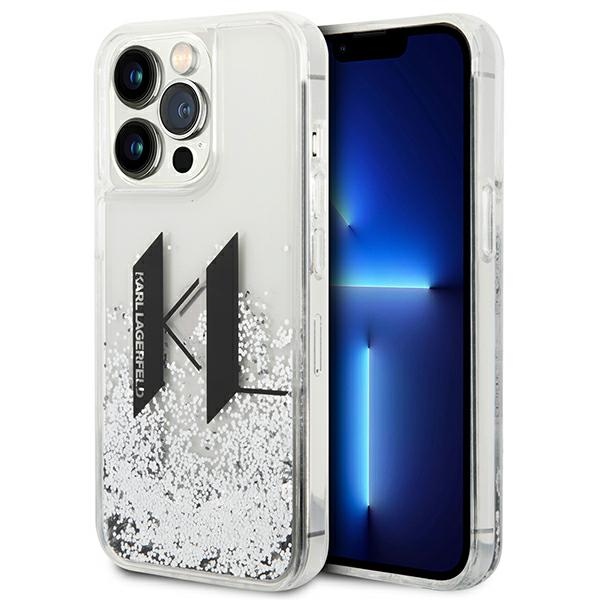 Karl Lagerfeld Liquid Glitter Big KL dėklas telefonui iPhone 14 Pro - sidabrinis