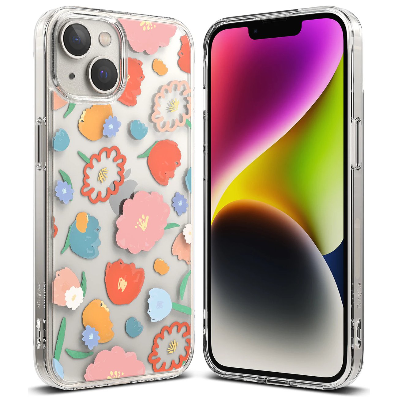 Ringke Fusion Design šarvuotas dėklas su geliniu rėmeliu iPhone 14 Plus skaidrus (Floral) (FD637E31)