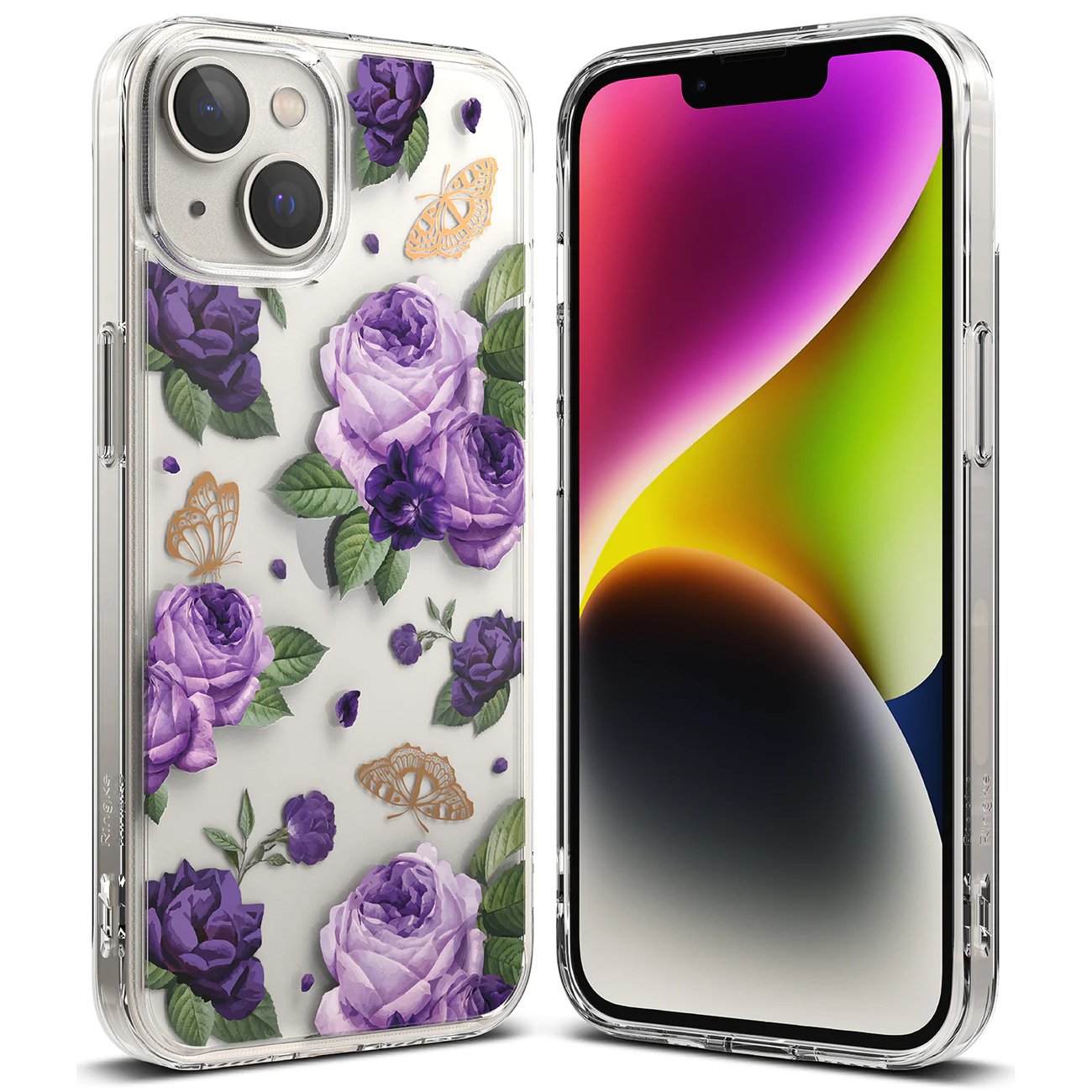 Ringke Fusion Design šarvuotas dėklas su geliniu rėmeliu iPhone 14 Plus skaidrus (Violetinė rožė) (FD637E29)