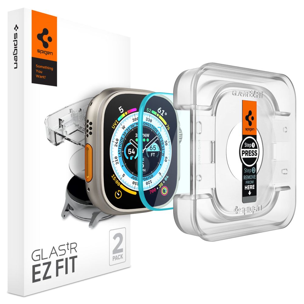 Spigen Glas.tR EZ Fit temperuotas stiklas Apple Watch Ultra / Ultra 2 (49 mm) - 2 vnt