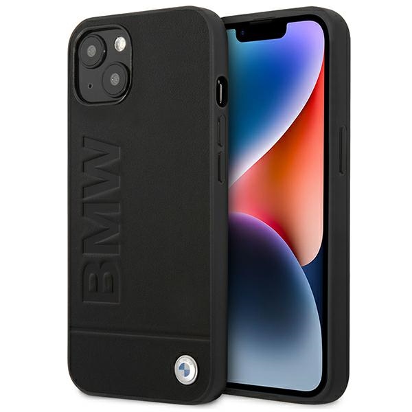 Dėklas BMW BMHCP14MSLLBK iPhone 14 Plus 6.7 - juodas odinis štampas
