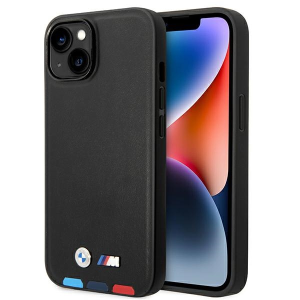 Dėklas BMW BMHMP14M22PTDK iPhone 14 Plus 6.7 "juodas / juoda Odinis Antspaudas Trispalvis Magnetinis