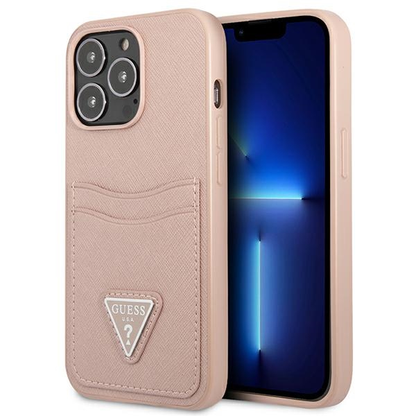 Guess GUHCP13LPSATPP iPhone 13 Pro/13 6.1" розовый/розовый жёсткий чехол SaffianoTriangle Logo Cardslot