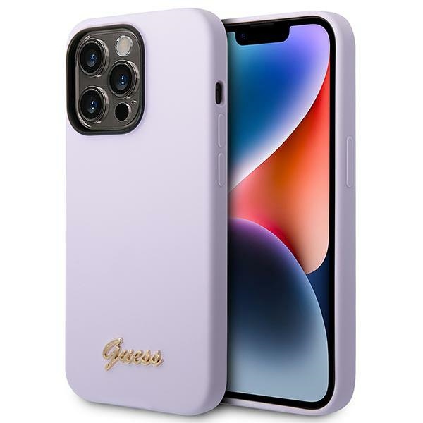 Guess GUHCP14LSLSMU iPhone 14 Pro 6.1 "violetinis/violetinis kietas dėklas Silikoninis Vintage Gold Logo