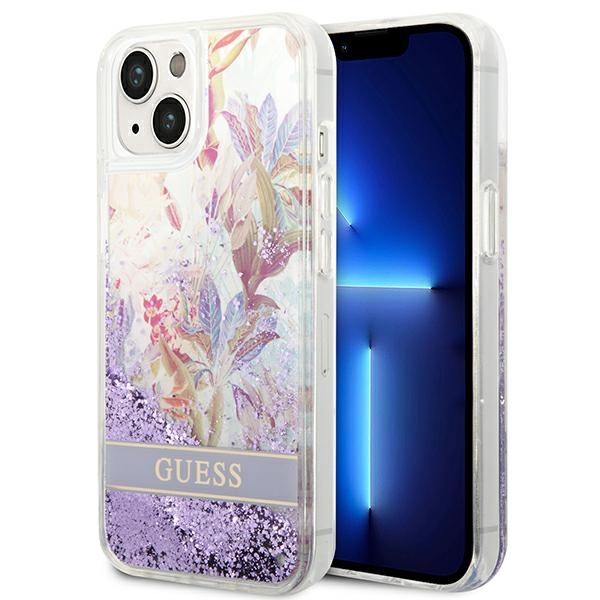 Guess GUHCP14MLFLSU iPhone 14 Plus 6.7" фиолетовый/фиолетовый жёсткий чехол Flower Liquid Glitter