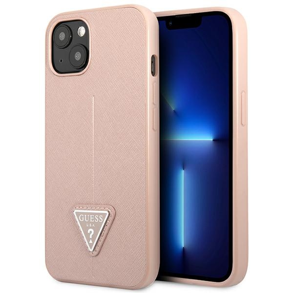 Guess GUHCP14MPSATLP iPhone 14 Plus 6.7 "rožinis/rožinis kietas dėklas SaffianoTriangle Logo