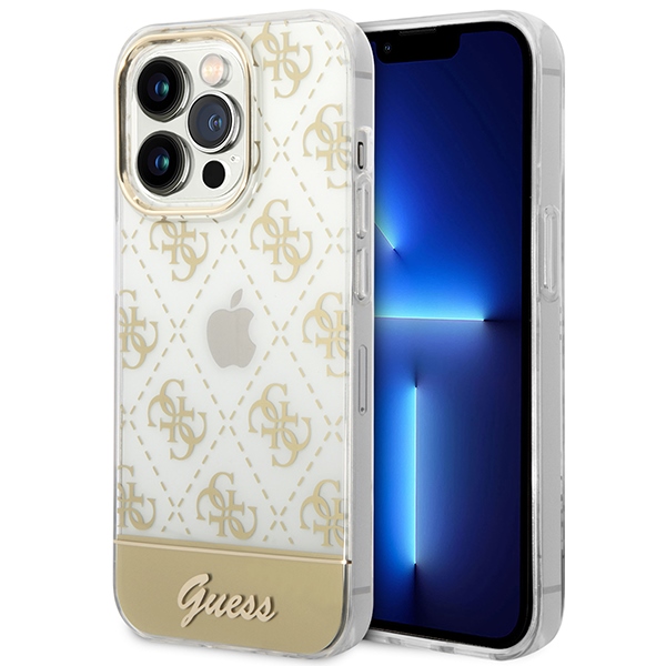 Guess GUHCP14XHG4MHG iPhone 14 Pro Max 6.7" auksinis / auksinis dėklas telefonui (m) su 4G rašinio šrifto dizainu
