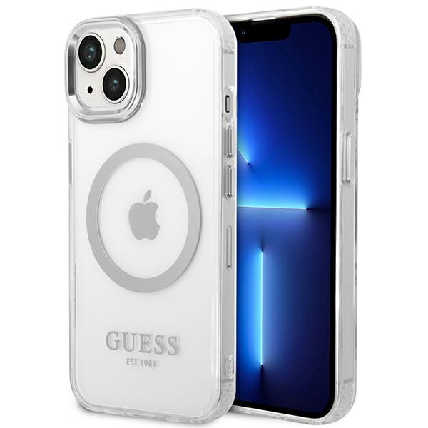 Guess GUHMP14MHTRMS iPhone 14 Plus 6.7" sidabrinis/sidabrinis kietas dėklas Metalinis kontūras Magnetinis