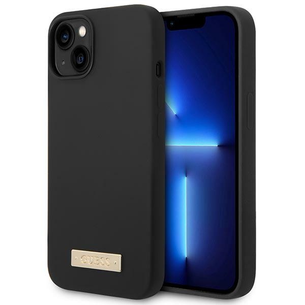 Guess GUHMP14MSBPLK iPhone 14 Plus 6.7" juodas/juodas kietas dėklas Silikoninė logotipo plokštelė Magnetinis