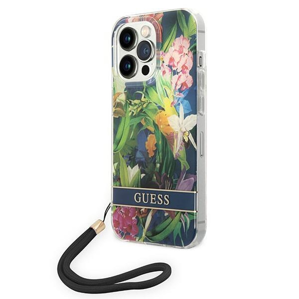 Guess GUOHCP14LHFLSB iPhone 14 Pro 6.1 "mėlynas / mėlynas kietas dėklas Gėlių Dirželis