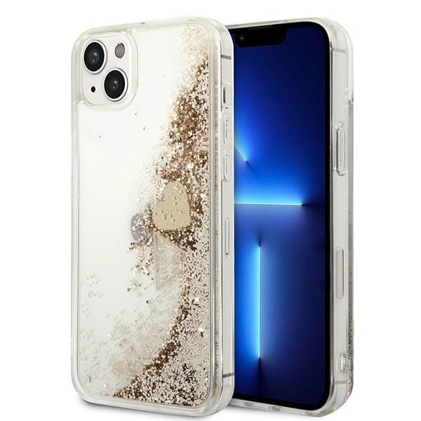 Guess GUOHCP14MGLHFLGO iPhone 14 Plus 6.7 "auksinis / auksinis kietas dėklas Blizgučiai Pakabukai