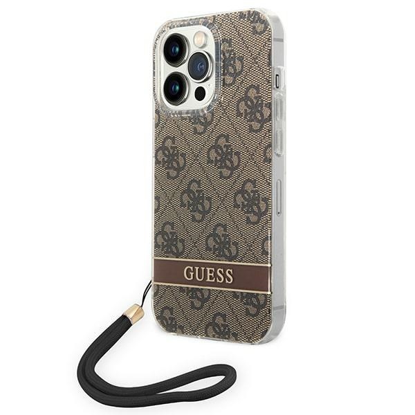 Guess GUOHCP14XH4STW iPhone 14 Pro Max 6.7 "rudas/rudas kietas dėklas 4G rašto dirželis