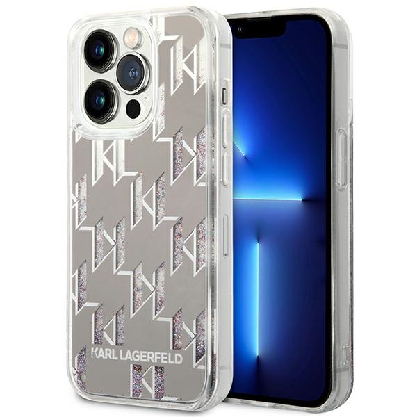 Karl Lagerfeld KLHCP14LLMNMS iPhone 14 Pro 6.1 kietasis dėklas sidabrinis skystas blizgutis Monogram
