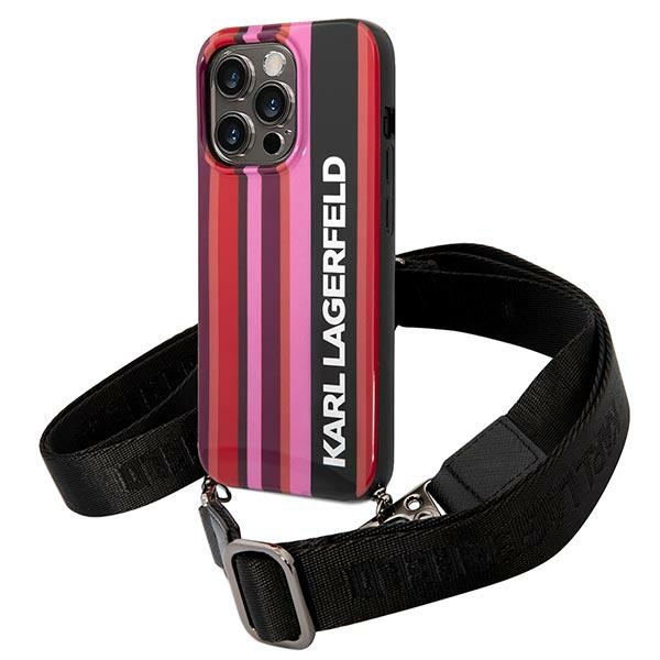 Karl Lagerfeld Spalvotos Juostos Dirželis Dėklas telefonui iPhone 14 Pro - rožinis