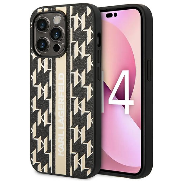 Karl Lagerfeld KLHCP14XPGKLSKW kietas dėklas iPhone 14 Pro Max 6,7" Monogram Stripe – rudas