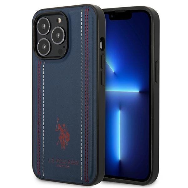 US Polo USHCP14XPFAV Leather Stitch dėklas, skirtas iPhone 14 Pro Max 6.7", tamsiai mėlynas