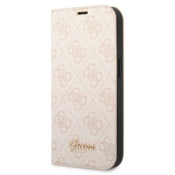 Dėklas telefonui Guess GUBKP14LHG4SHP iPhone 14 Pro 6.1" - rožinis / rožasis logotipas 4G Vintage Gold Logo