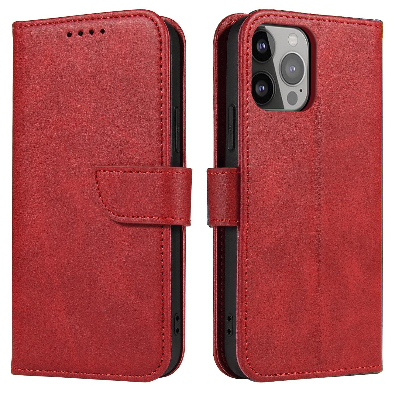 Magnetinis dėklas Samsung Galaxy S23+ su atverčiamu piniginės dangteliu ir stovu raudona