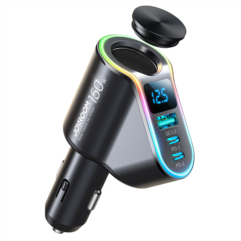 Įkroviklis automobilinis Joyroom (JR-CL21) 4in1 (2xUSB-C; 1xUSB; 150W) juodas