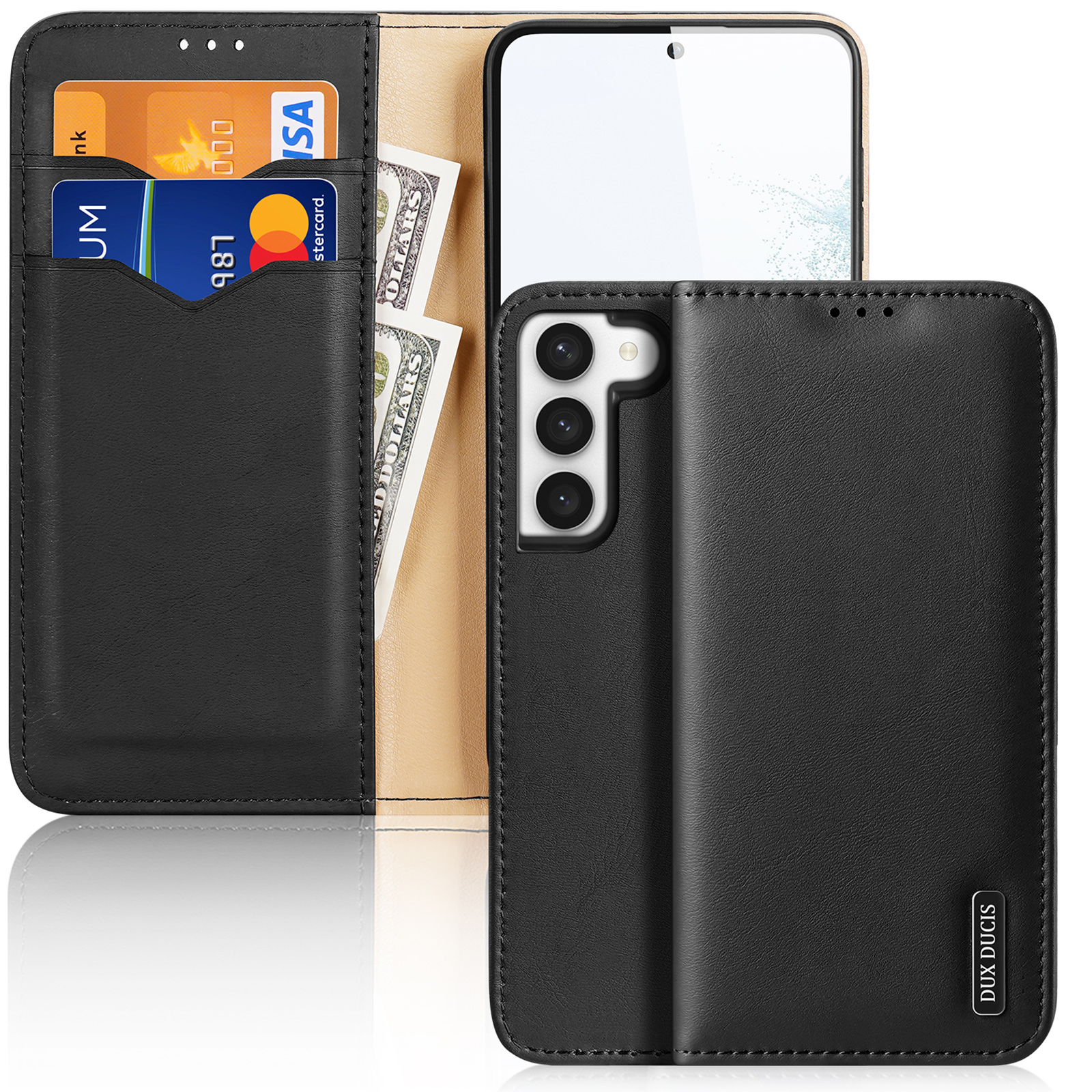 Dux Ducis Hivo dėklas Samsung Galaxy S23+ atverčiamas dėklas su pinigine ir RFID apsauga juodas