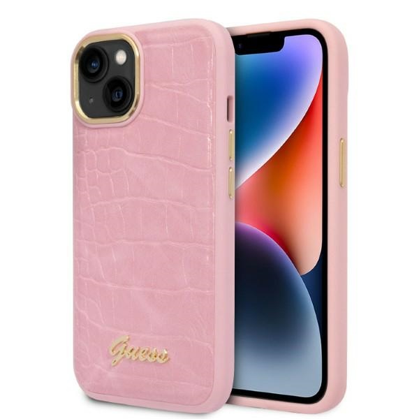 Guess Croco Collection dėklas telefonui iPhone 14 Plus - rožinė