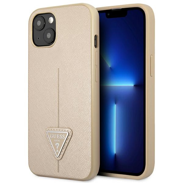 Guess GUHCP14MPSATLE iPhone 14 Plus 6.7" smėlinė/smėlinė kietas dėklas SaffianoTriangle Logo