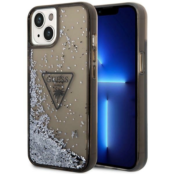 Guess GUHCP14SLFCTPK iPhone 14 6.1" juodas/juodas kietas dėklas Liquid Glitter Palm Collection
