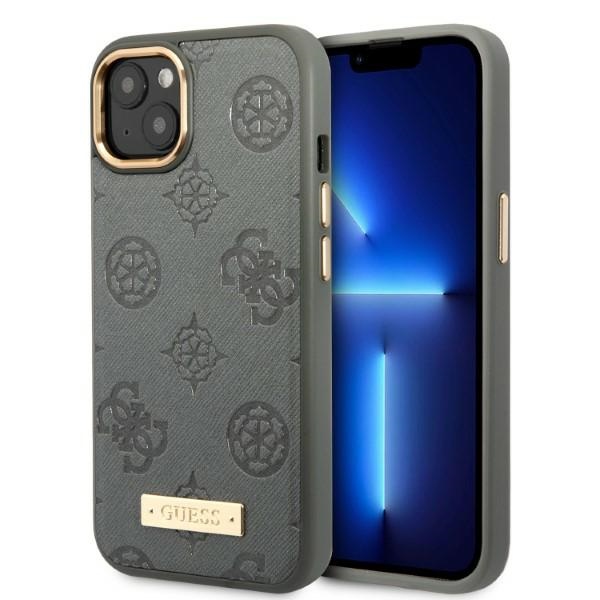Guess GUHMP13MSAPSTG iPhone 13 6.1" pilkas/pilkas kietas dėklas Peony Logo Plate Magnetinis