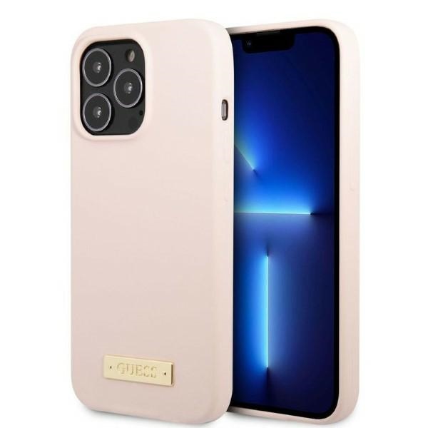 Guess GUHMP13XSPLP iPhone 13 Pro Max 6.7" rožinis/rožinis kietas dėklas Silikoninis logotipas Magnetinis
