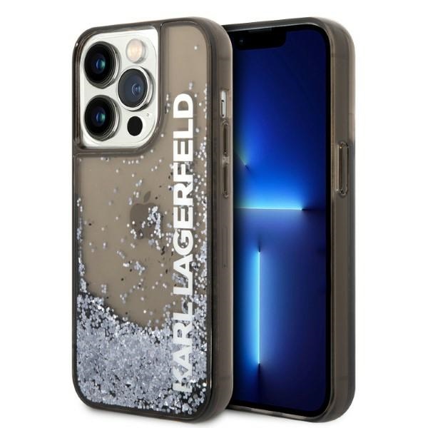 Karl Lagerfeld Skystas blizgučiai Elong dėklas telefonui iPhone 14 Pro - juodas