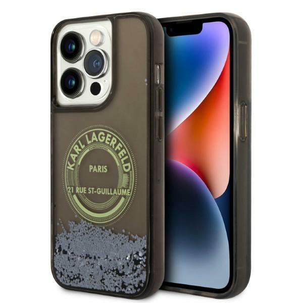 Karl Lagerfeld Skystas blizgučiai RSG dėklas telefonui iPhone 14 Pro - juodas