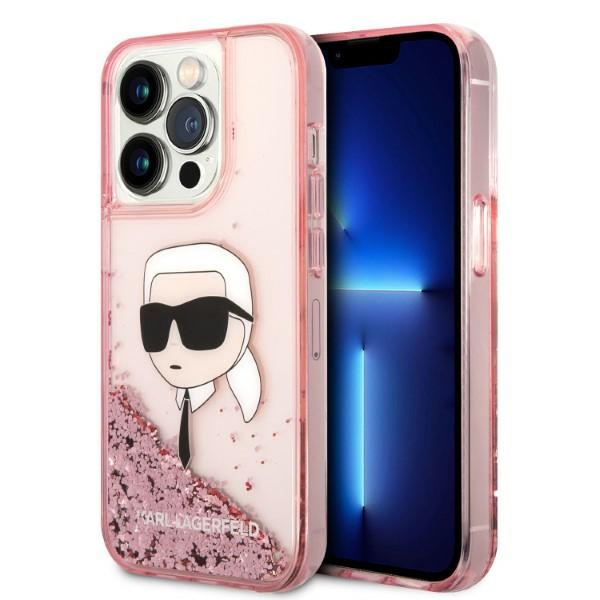 Karl Lagerfeld Blizgučiai Karl Galvos dėklas telefonui iPhone 14 Pro - rožinė
