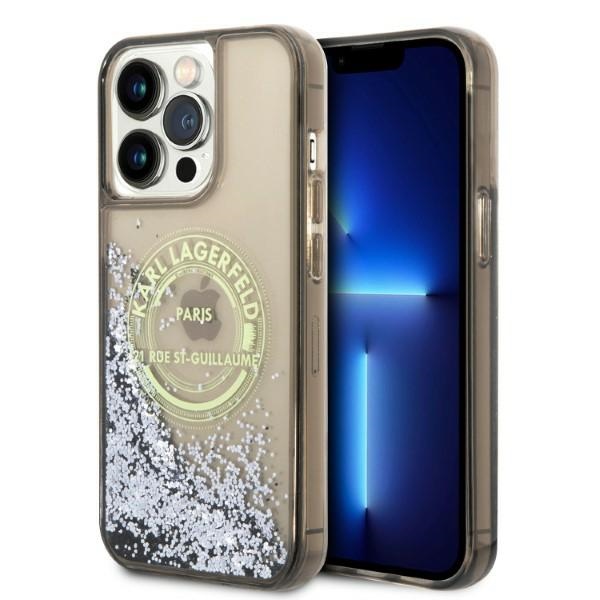 Karl Lagerfeld Liquid Glitter RSG dėklas telefonui iPhone 14 Pro Max - juodas