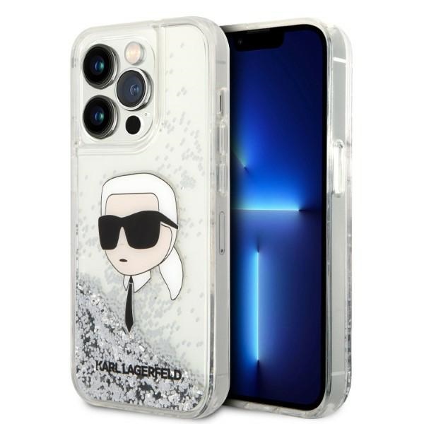 Karl Lagerfeld Glitter Karl's Head dėklas telefonui iPhone 14 Pro Max - sidabrinis
