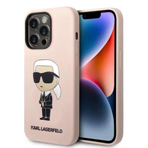 Karl Lagerfeld Silikoninis Ikonik Magnetinis dėklas iPhone 14 Pro Max - rožinis