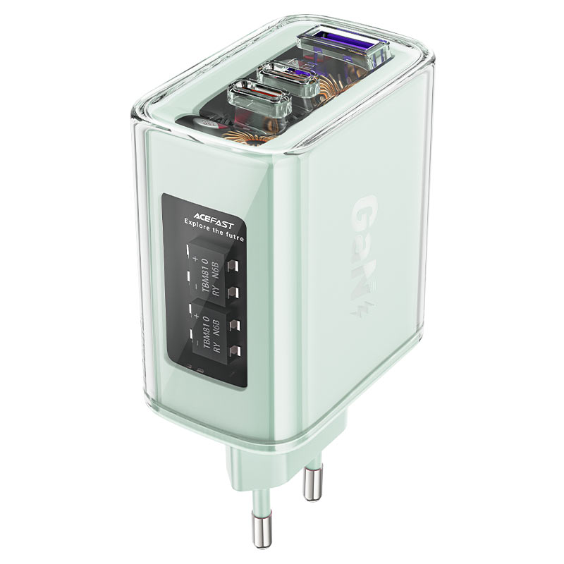Acefast GaN 65W įkroviklis su 3 jungtimis (1xUSB, 2xUSB C) - žalias (A45)