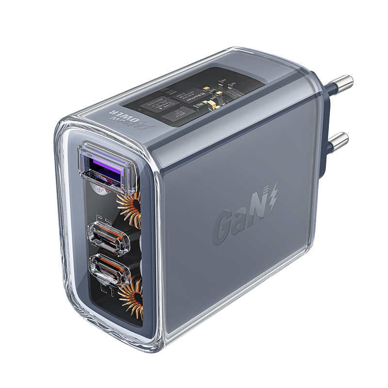 Acefast GaN 65W įkroviklis su 3 jungtimis (1xUSB, 2xUSB C) - pilkas (A45)