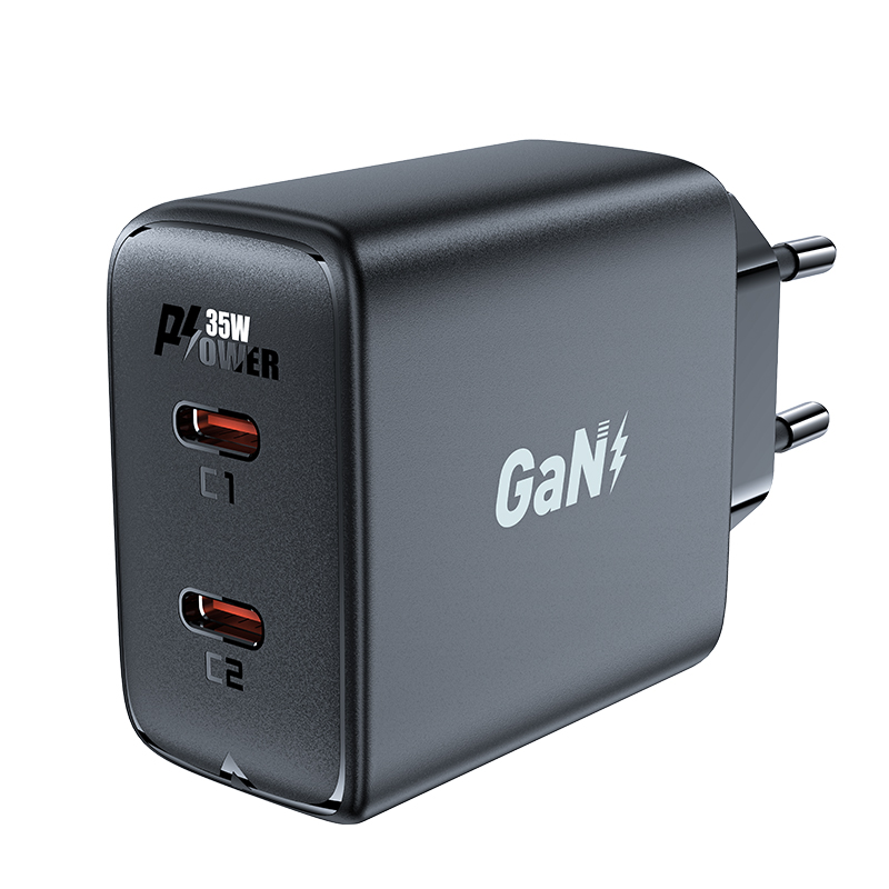 Greitas GaN 35W PD įkroviklis 2x USB C Acefast A49 - juodas