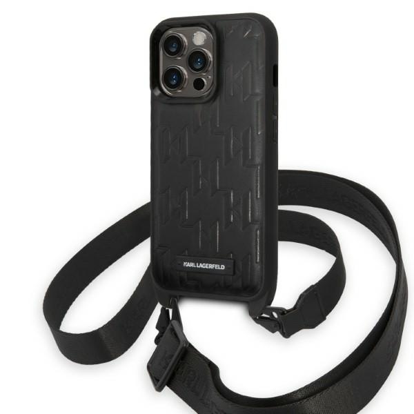 Karl Lagerfeld KLHCP14LSTMMK iPhone 14 Pro 6.1" kietasis dėklas juodas/juodas Monograminė Plokštelė Logotipas Dirželis