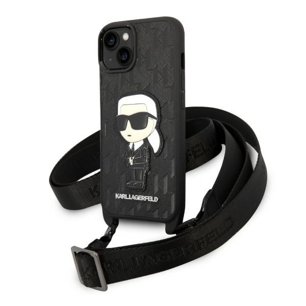 Karl Lagerfeld KLHCP14SSTKMK iPhone 14 6.1" juodas/juodas kietasis dėklas Monograma Ikonik Pleistras