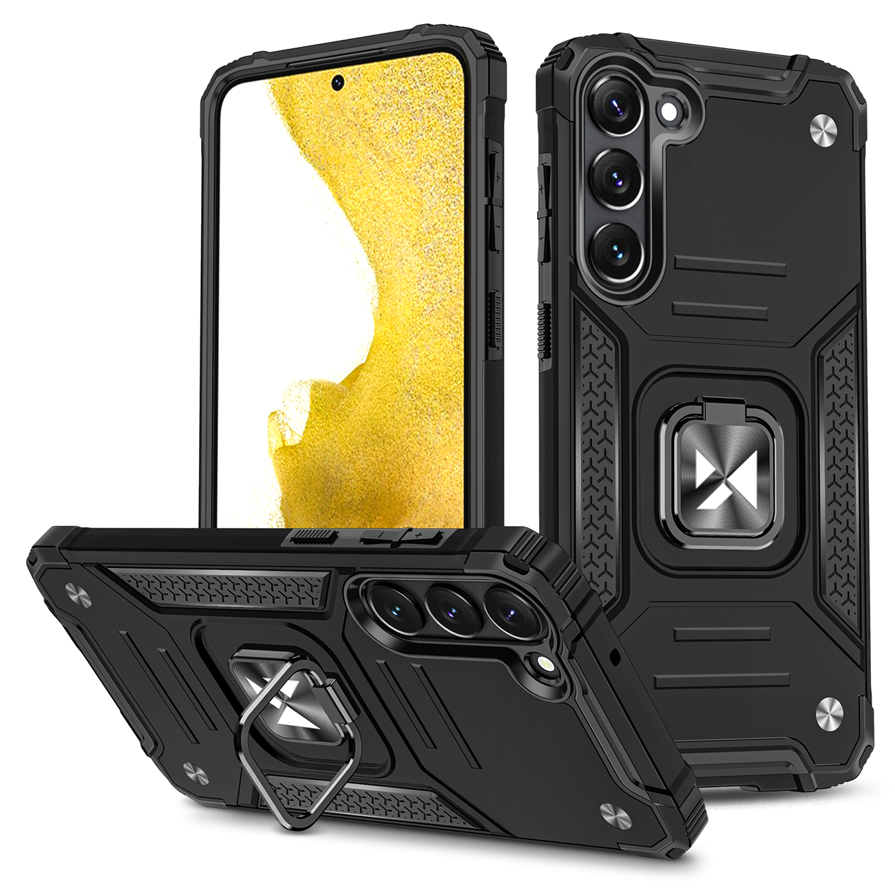 Wozinsky Ring Armor dėklas telefonui Samsung Galaxy S23+ šarvuotas dėklas su magnetiniu laikikliu ir žiedu juodas