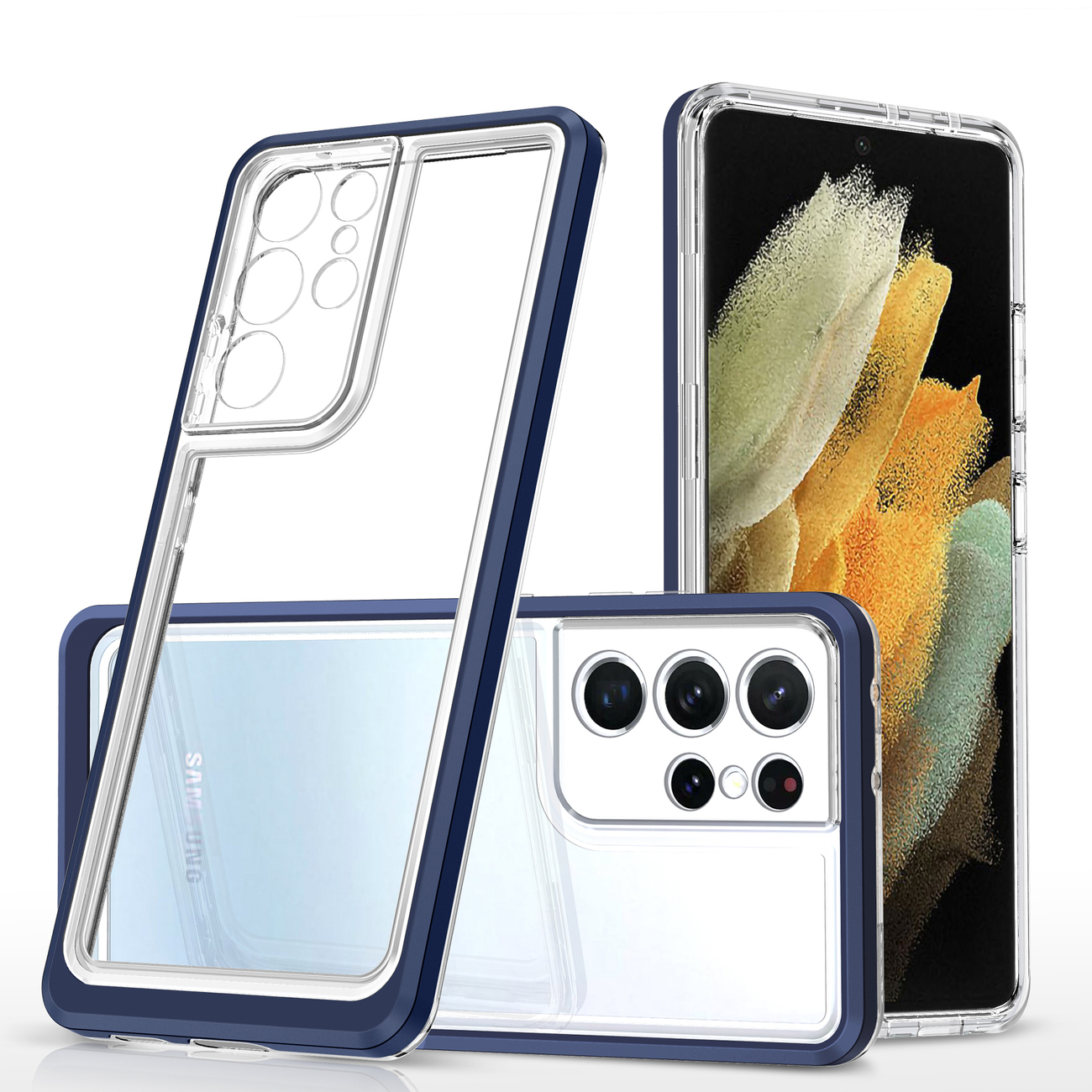 Clear 3in1 dėklas Samsung Galaxy S23 Ultra silikoninis dėklas su rėmeliu mėlynas