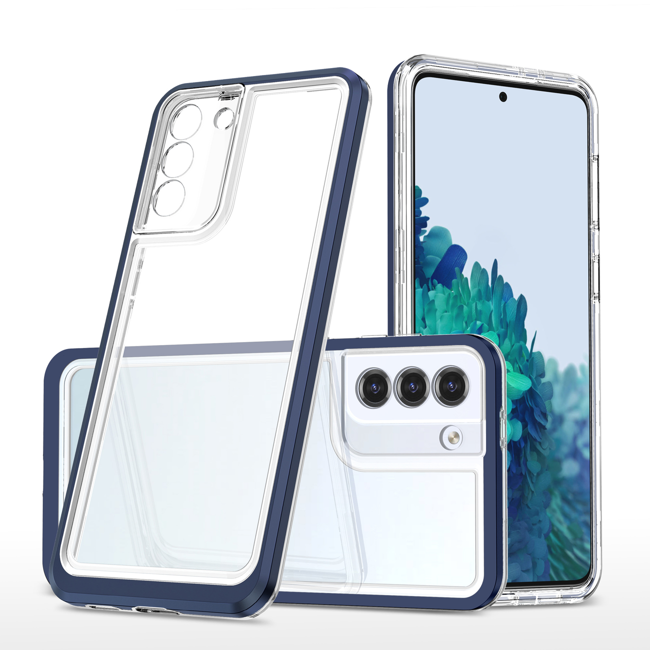 Clear 3in1 dėklas Samsung Galaxy S23+ silikoninis dėklas su rėmeliu mėlynas