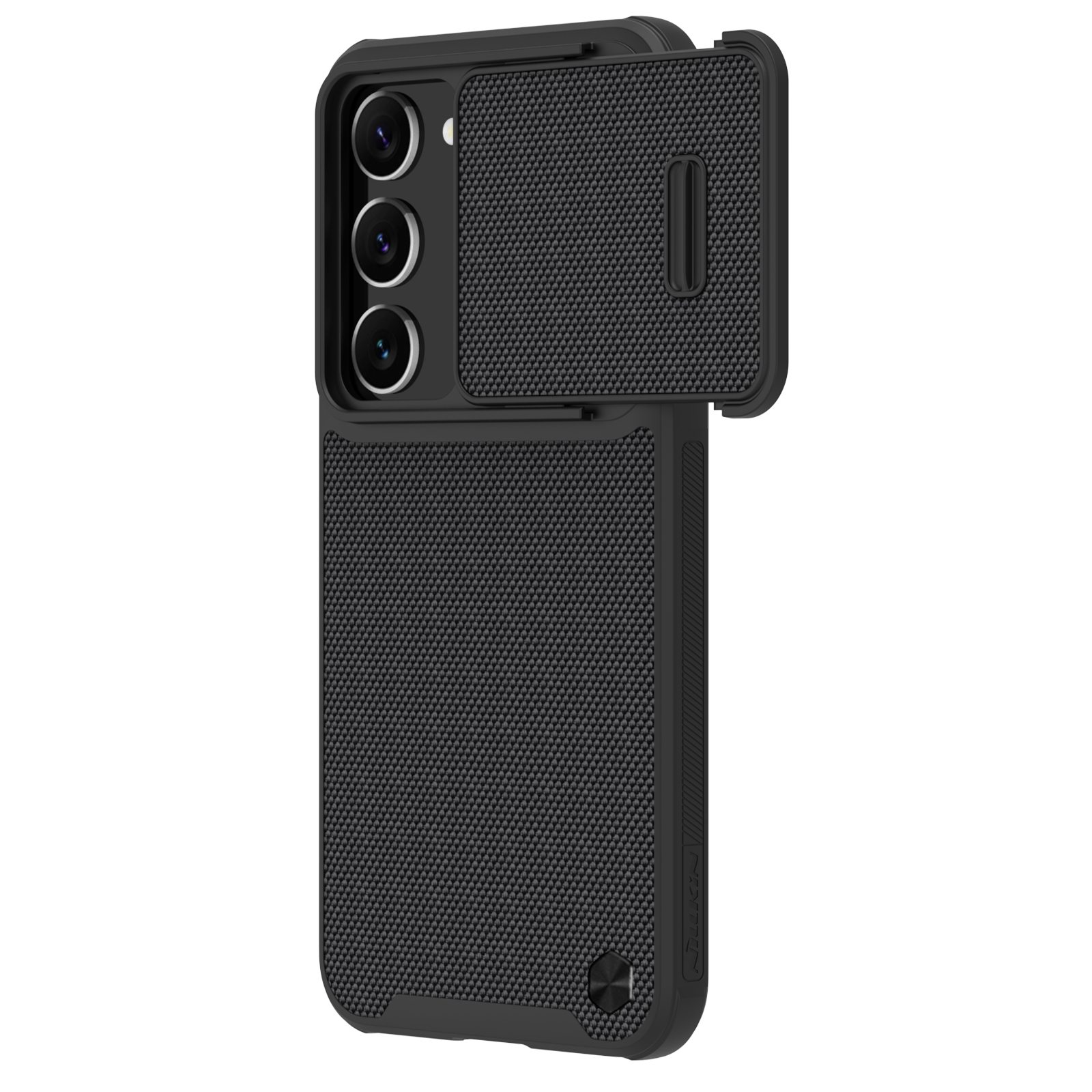 Nillkin Textured S dėklas telefonui Samsung Galaxy S23+ su kameros dangteliu juodas