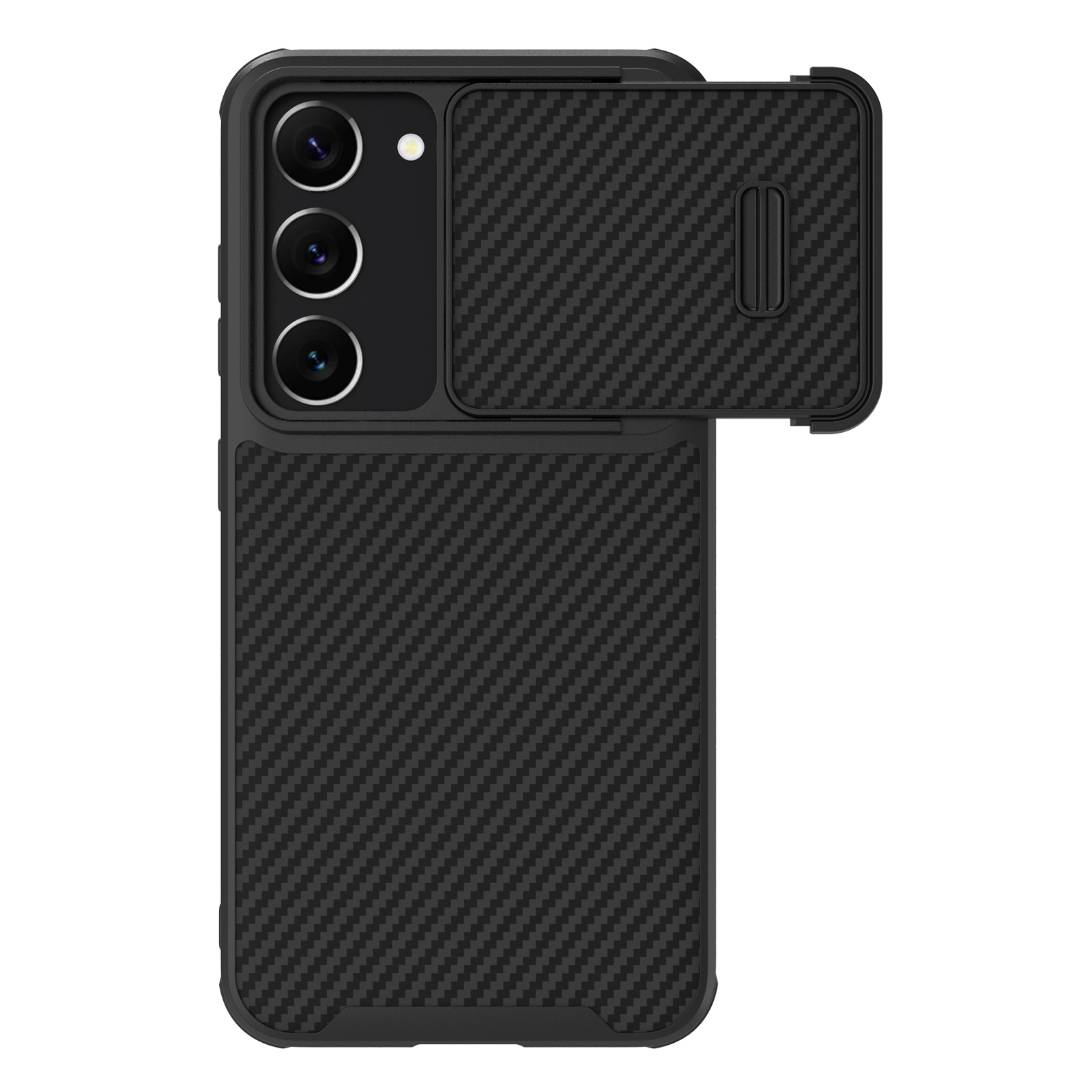 Nillkin Sintetinio pluošto S dėklas Samsung Galaxy S23+, kameros dangtelis, juodas