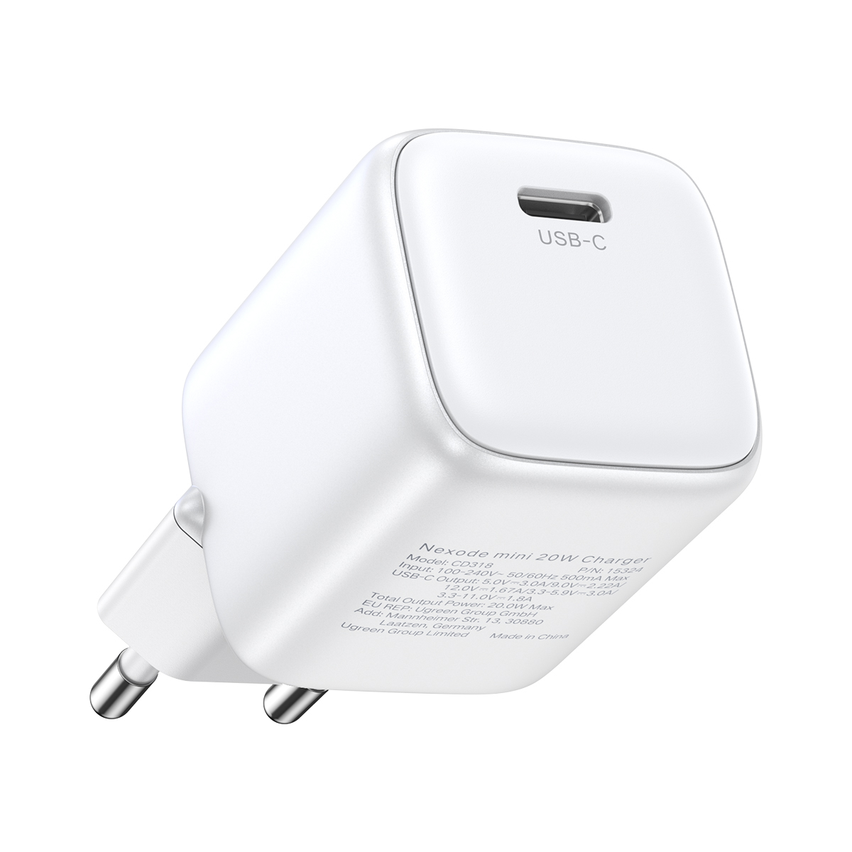 Įkroviklis Ugreen CD318 20W GaN USB-C baltas