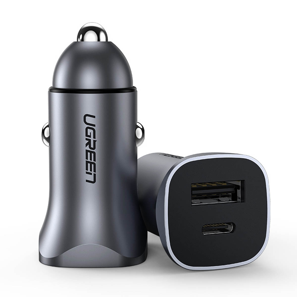 Ugreen CD130 USB-A / USB-C 30W автомобильное зарядное устройство - серое