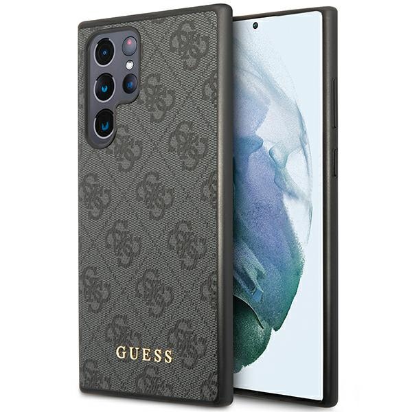 Guess GUHCS23LG4GFGR S23 Ultra S918 pilkas/pilkas kietas dėklas 4G Metalinis Auksinis Logotipas