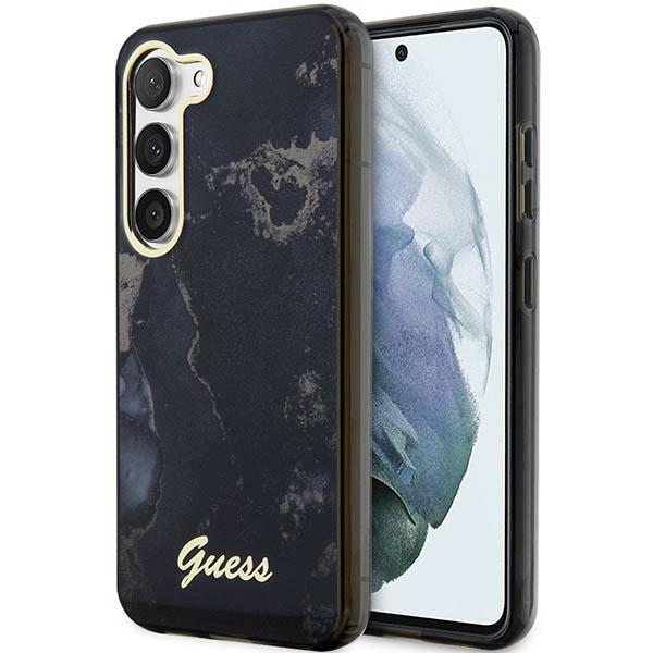 Guess GUHCS23MHTMRSK S23+ S916 juodas/juodas kietas dėklas Golden Marble Collection